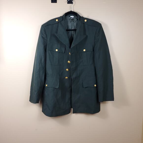 Vintage Army Green Service Coat Blazer Gold Tone Hardware Wool Blend 42R - Picture 7 of 11
